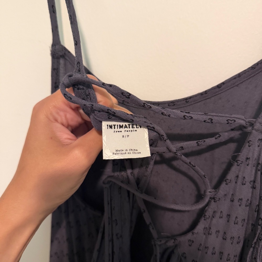Intimately Free People Heart Print Lace Up Back Mini Dress Charcoal Grey Small - Picture 5 of 5